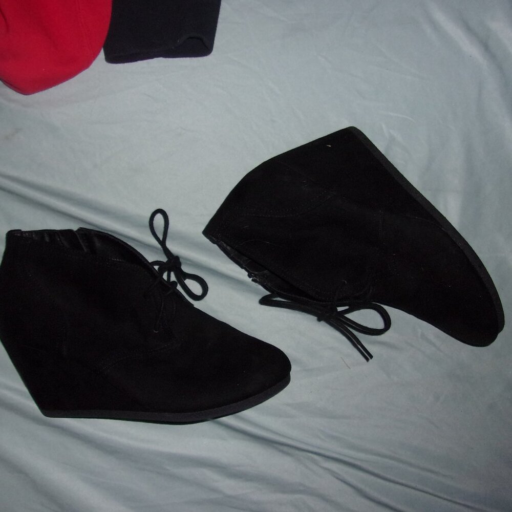 size 8 womens black ankle boots winter fall eight shoes wedges